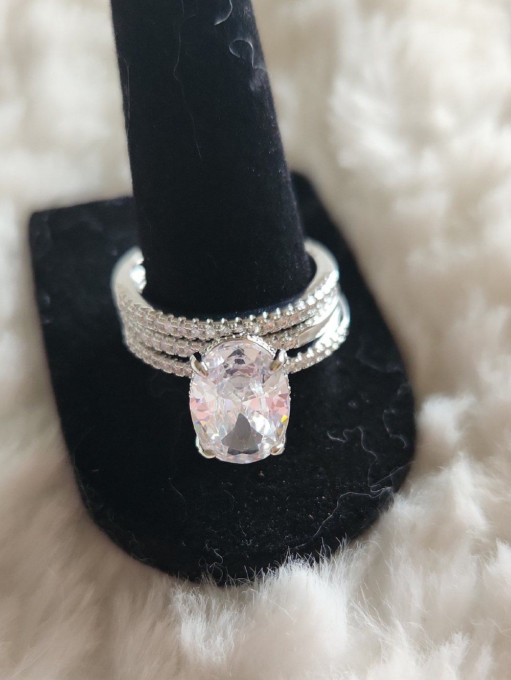 Brand New 3 Band Engagement Set Silver CZ Luxury Women's Size 9
